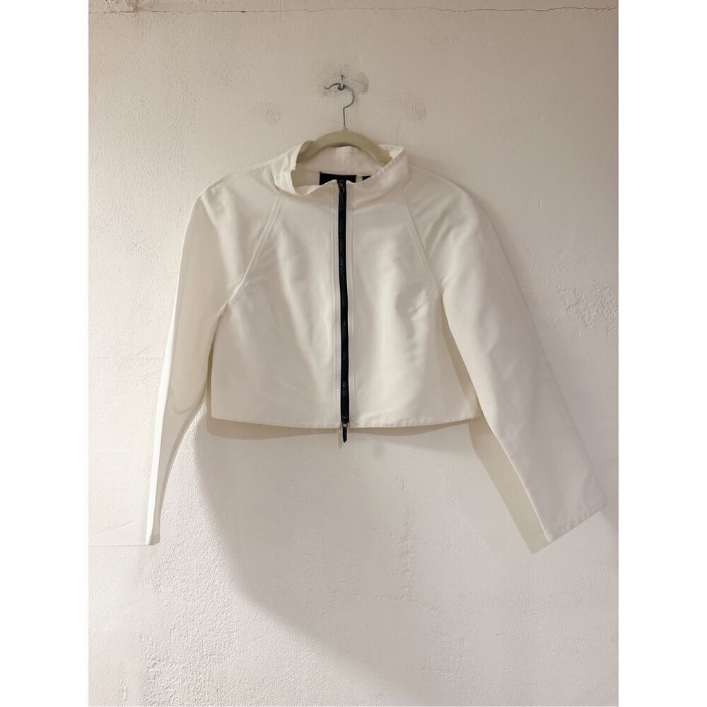 Carlisle Cotton Cupro Crop Zip Jacket in White Size 8